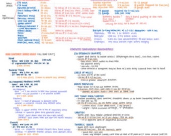 Puede incluir: Un gráfico escrito a mano con tinta azul y roja que detalla estudios de tomografía computarizada. El gráfico incluye información sobre las tasas de inyección, el volumen de contraste y la densidad de las extremidades en la tomografía computarizada. El gráfico también incluye información sobre las diferentes áreas del cuerpo que se pueden escanear, como la cabeza, el cuello, el pecho, el abdomen, la pelvis y las extremidades.