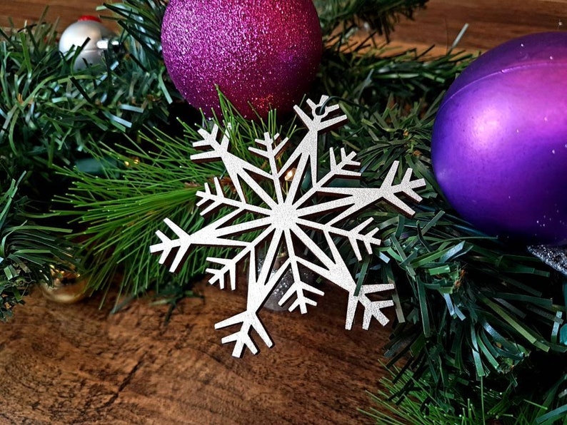 12 Metallic Silver Wood Snowflake Ornaments Snowflakes Laser Cut Wood Decor Christmas Decor