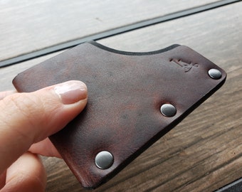 Hand Crafted Leather Card Sleeve | 3 Pockets 6-9 Cards | Brown