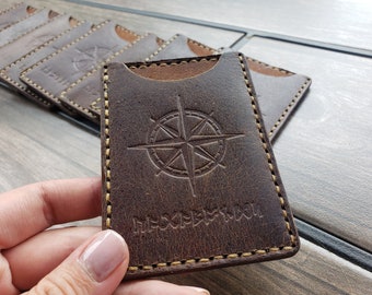 Wallet Men Handmade | 3 Pocket 6 Card Stitched Full Grain Leather Credit Card Holder | Personalized Leather Card Carrier | Groomsmen Gift