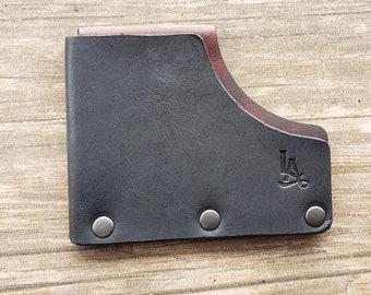 Personalized Leather Card Sleeve | 3 Pockets 6-9 Cards | Black