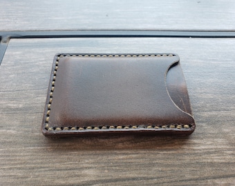 Hand Stitched Leather Credit Card Holder | 2 Pockets 4 Cards | Personalized Full Grain Leather Wallet