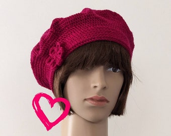 Red wool beret, boysenberry red wool beret, women beret, free size