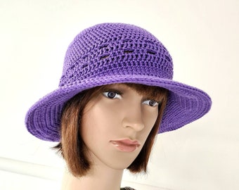 Summer hat with brim, crochet cotton hat