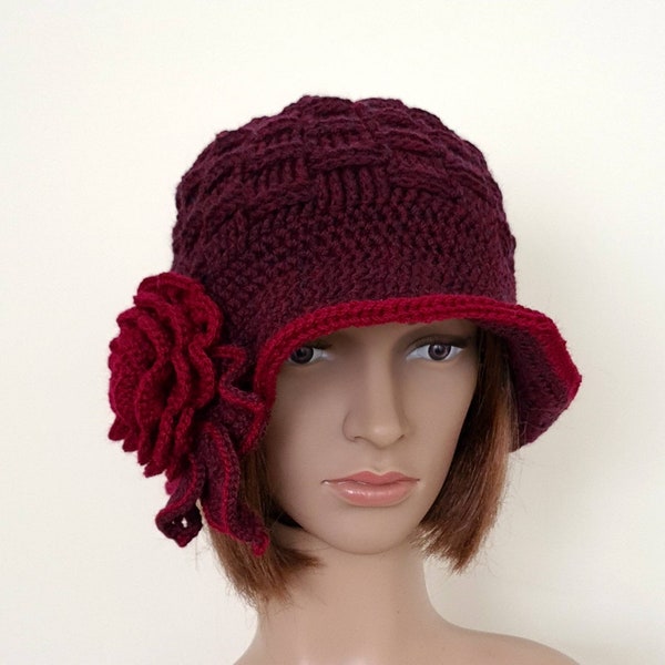 Cloche, red cloche hat with flower, colour choices, made to order