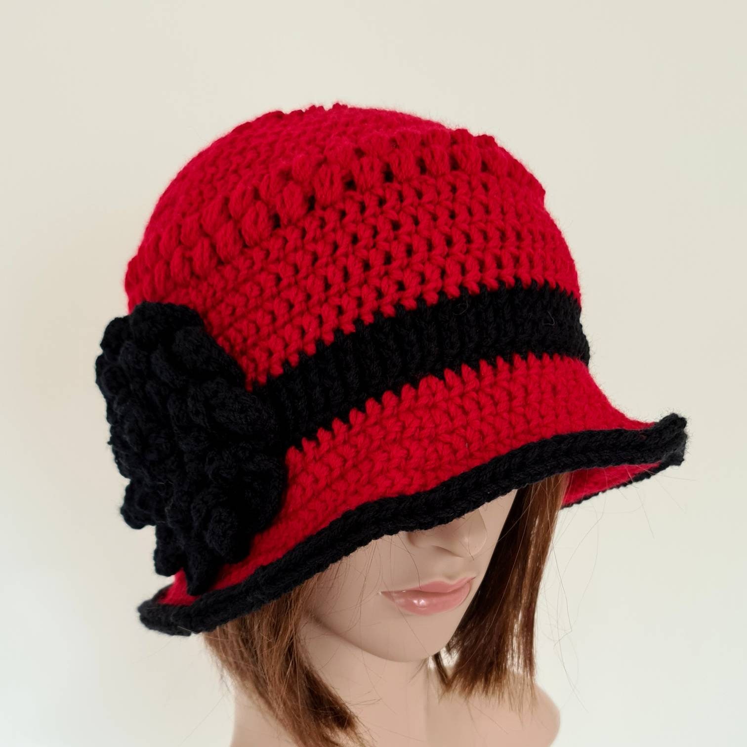 black and red winter hat