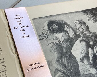 Hand Struck Copper Bookmark – Shakespeare Quote, Fierce Reader Gift