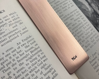 Personalised Hand Struck Copper or Brass Bookmark with Leather or Waxed Cotton Cord