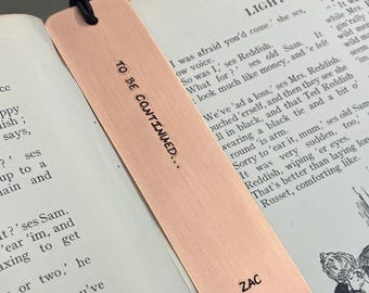 To be continued… Hand stamped  Personalised Copper/Brass Bookmark with Leather or Cotton Cord