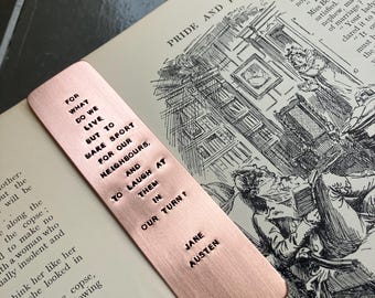Jane Austen Hand Struck Quote on a Copper Bookmark - ‘Make sport for out neighbours’
