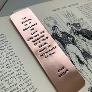 Hand Struck Copper Bookmark: Jane Austen Quote