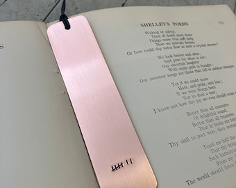 Tally Mark Hand Struck Copper or brass Bookmark with Leather or Waxed Cotton Cord
