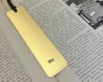 Typewriter type Hand Stamped Personalised Copper/Brass Bookmark with Leather or Cotton Cord