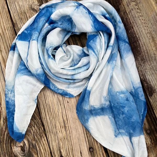 Large Silk Scarf, Indigo-dyed