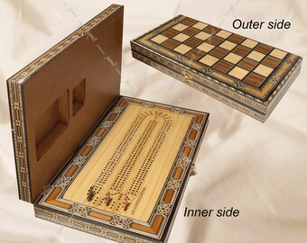 christmas gift 16 12-3 Tracks Cribbage Board - Playing card - 9 Pegs love include HQ Foldable Continuous Cribbage Board handmade