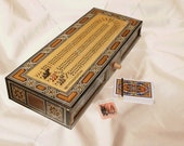 HQ Continuous Cribbage Board Box Inlaid with mother of pearl, include (16 1 2 quot -3 Tracks Cribbage Board Box - Playing card, 9 Pegs) gift