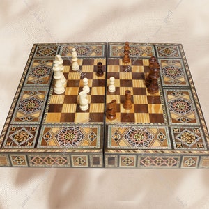 HQ, Chess and Backgammon board Set, Included ( 20&quot; Chess and backgammon board, backgammon checkers, dices, pair of lovely coaster&quot;gift&quot;)