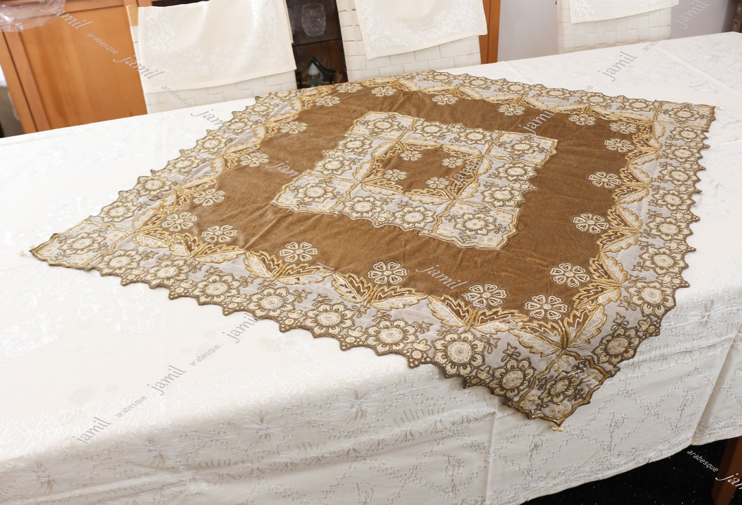 Bead Embroidery Table Cover Set of Four Pieces, Tablecloth, Large