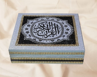 The Quran Box, wooden box, book box, Islamic art, office accessories, wrapped with glittering fabric, wedding box, gift, Korean Book include