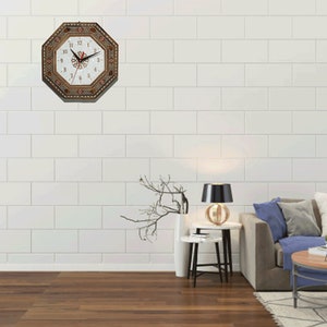 Klocka, väggklocka, armbandsur, graverad träklocka, handgjord klocka, intarsia, mosaik, julklapp, möbler - pärlemor, kontorsinredning bild 9