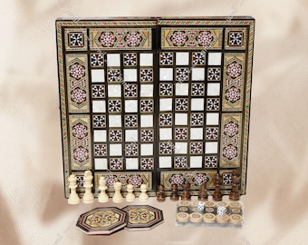 Chess and Backgammon Set 12" Included ( 12" Chess and backgammon board, backgammon checkers, dices, ) chips
