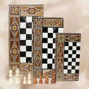 Chess and Backgammon set 20", 16" or 12" Included (Chess and backgammon board, backgammon checkers, dices, pair of lovely coaster"gift")