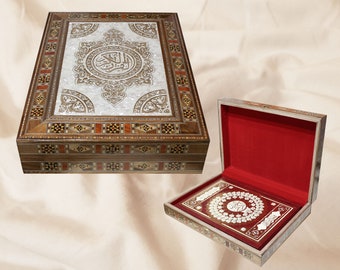 The Quran Box, wooden box, jewelry box, sweet box, book box, storage box, office accessories, inlay mother of pearl, Islamic art, gift, Book
