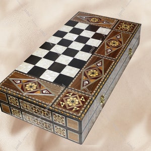 Backgammon and Chess Set, 20&quot; board Included ( HQ 20&quot; Chess and backgammon board, backgammon checkers, dices, pair of lovely coaster&quot;gift&quot;)