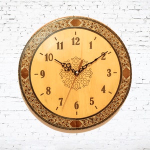 Engraved Clock, Wall clock, watch, engraved wooden clock, Handmade clock, marquetry, Mosaic, Christmas gift,furniture, mother of pearl,décor