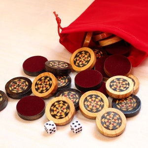 Ensemble de 30 pièces, dames de 35, 25, 20 ou 15 mm/pièces de jeux de société, pièces de backgammon, jeu de dames, dames en bois, pièces de jeu de dés, en bois