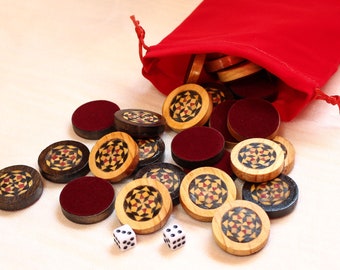 30 Piece Set, 35, 25, 20 or 15 mm Checkers / Board Games pieces, Backgammon Pieces, checkers game, wood Checkers, Dice Game Pieces, wooden