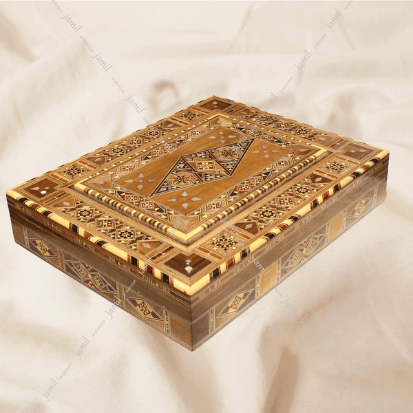 Large Sweet Box inlaid with bones, Jewelry Box, Chocolate box,velvet lined, Box,Mosaic box, wedding gift, wooden box, mother of pearl inlay