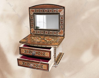 Jewelry Cabinet, Jewelry Chest, Jewelry organized with Top Mirror, Jewelry Organized Box, storage jewelry box, made of wood, mother of pearl