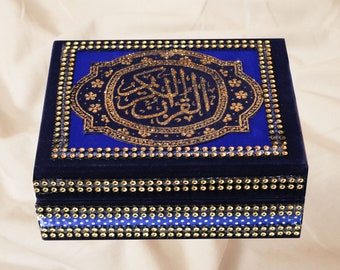 Quran Box, wooden box, Islamic art, storage box, office accessories, wrapped with glittering fabric, wedding box, gift, Korean Book include