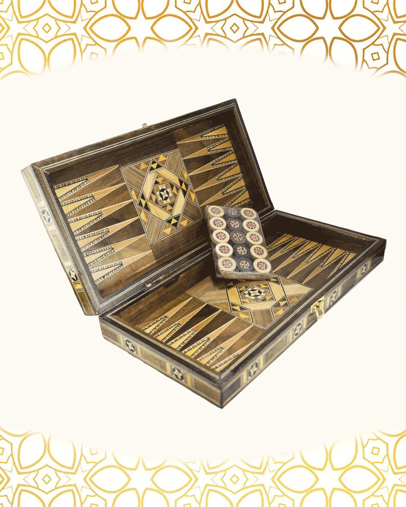 30 Piece Set Backgammon Pieces Mosaic,wood Checkers,Dice Game Pieces,wooden pieces,syria 25 20 or 15 mm CheckersBoard Games pieces 35