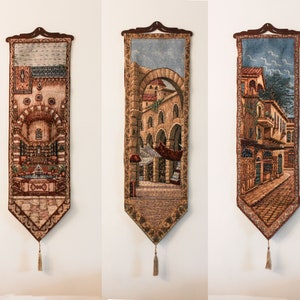 Picture . Gobelin Tapestry Hand Embroidery. Ramadan Gifts. Size 47 X 12.5 inch, Islamic home, Eid, old Damascus, Umayyad Mosque, al kaaba,