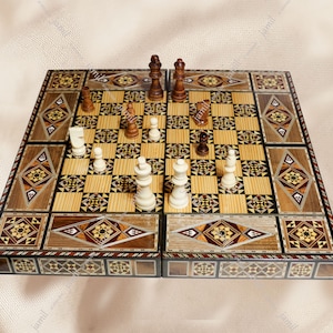 Chess Set and Backgammon 20&quot;, Included ( 20&quot; Chess and backgammon board, backgammon checkers, dices, pair of lovely coaster&quot;gift&quot;) gift