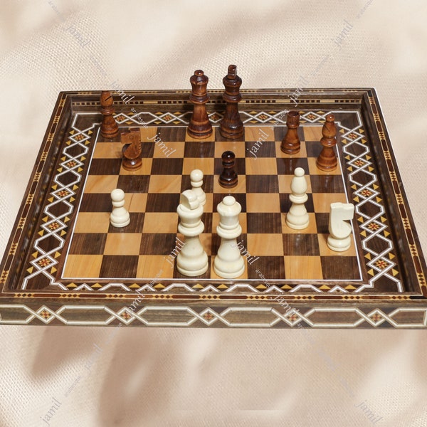 16" /41 cm Chess in Tray shape, Wooden chess set, 16", chess board, Mosaic, Marquetry, gift, medium size, Syrian, mother of pearl, High-Q