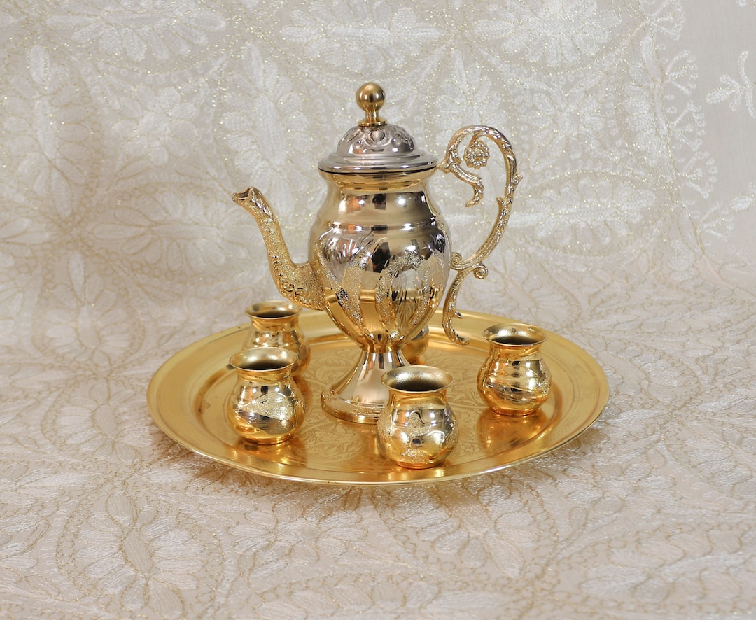 Copper 24 Karat Gold Plated Zamzam Water Serving Handmade (set of