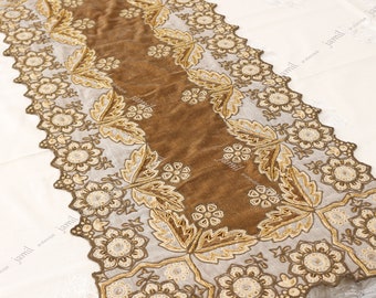 Florentina Antique Gold Lace Trim Table Runner and Accessories