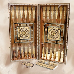 Chess and Backgammon board Set, Included ( 20&quot; Chess and backgammon board, backgammon checkers, dices, pair of lovely coaster&quot;gift&quot;) gift