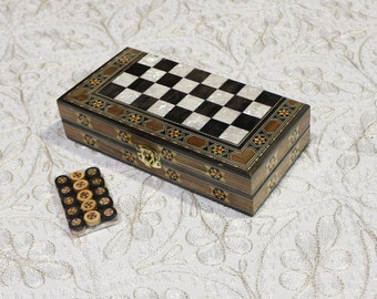 Travel size 8" X-Small 2 in 1, Chess Set and Backgammon, Included (Chess and backgammon board, Chess pieces, backgammon checkers, dices)gift