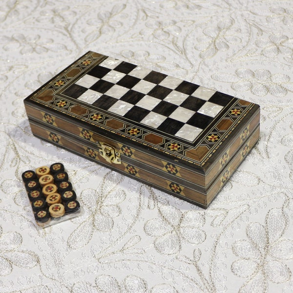 Travel size 8" X-Small 2 in 1, Chess Set and Backgammon, Included (Chess and backgammon board, Chess pieces, backgammon checkers, dices)gift