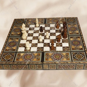 HQ, 20&quot; Chess Set and Backgammon set, Included ( 20&quot; Chess and backgammon board, backgammon checkers, dices, pair of lovely coaster&quot;gift&quot;)