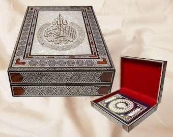 The Quran Box, wooden box, jewelry box,  Islamic art, mosaic, storage box, office accessories, inlay mother of pearl, wedding box, gift