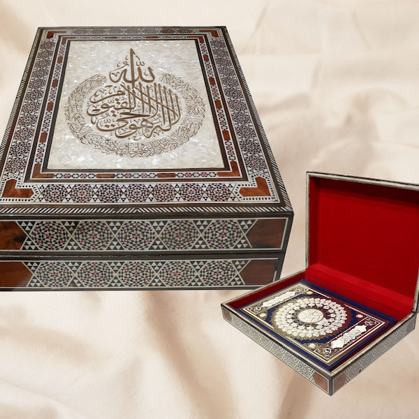 The Quran Box, wooden box, jewelry box,  Islamic art, mosaic, storage box, office accessories, inlay mother of pearl, wedding box, gift