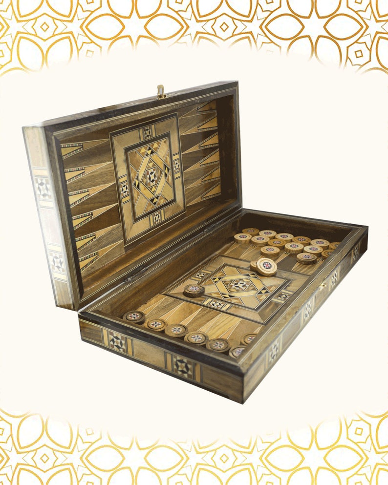 30 Piece Set Backgammon Pieces Mosaic,wood Checkers,Dice Game Pieces,wooden pieces,syria 25 20 or 15 mm CheckersBoard Games pieces 35