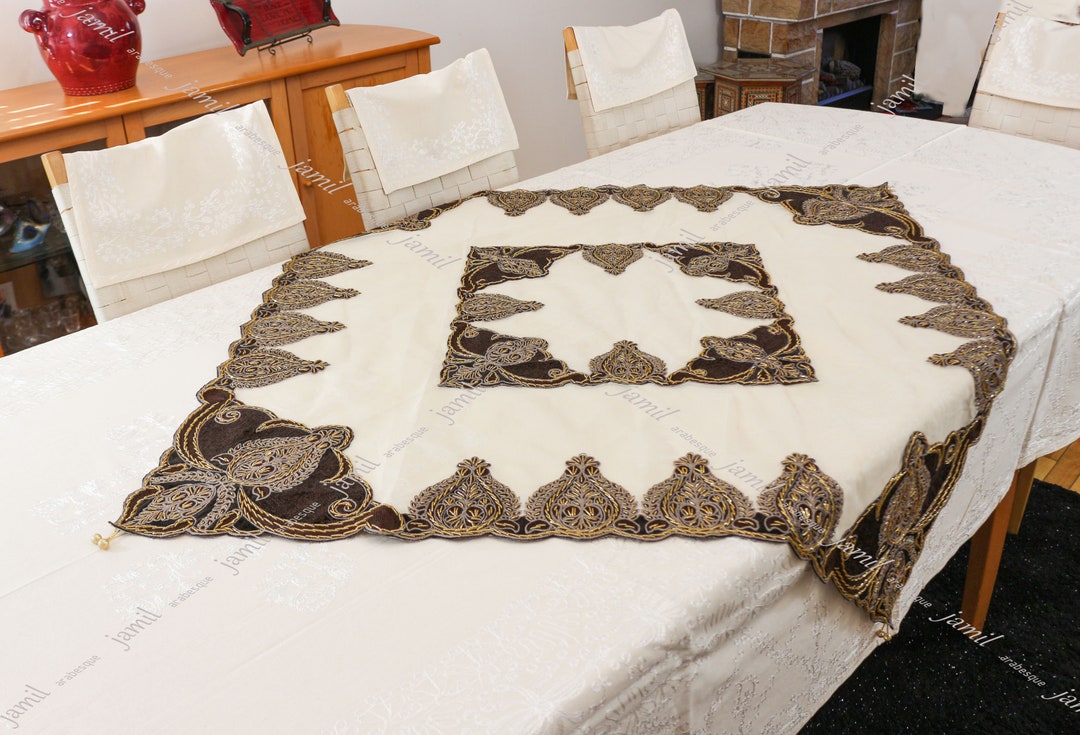 Bead Embroidery Table Cover Set of Four Pieces, Tablecloth, Fully
