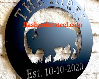 Buffalo sign, American bison sign, Entrance sign, Metal art, Personalized sign, Entrance gate, Farm sign, Ranch sign, Bison metal sign