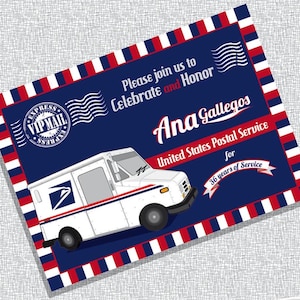 Printable Retirement Invitation Mail truck Post Card, courier / FILE ONLY